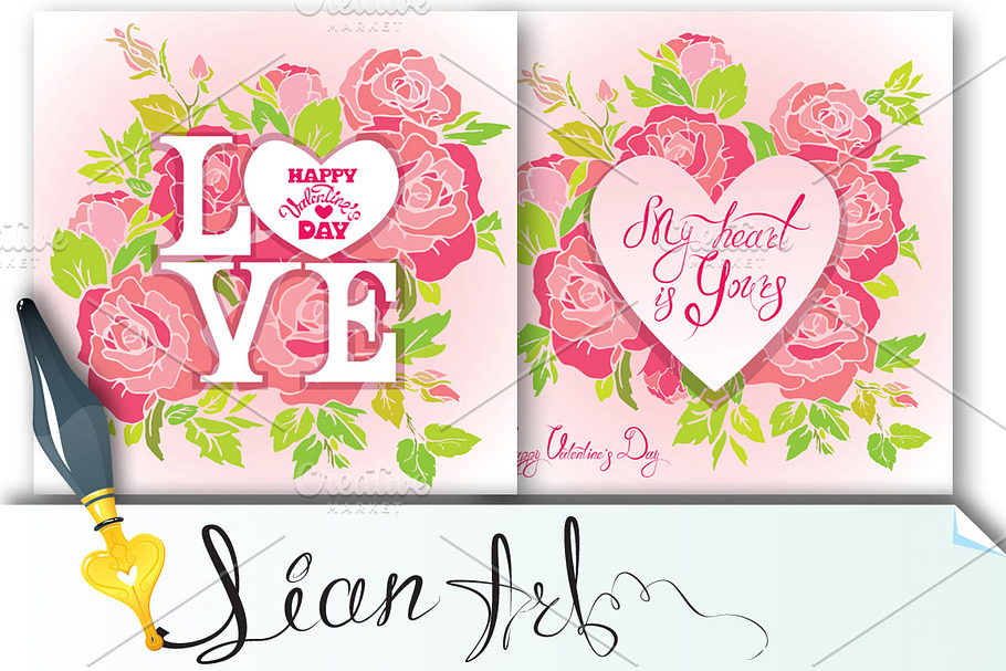 Happy Valentines day, 2 cards in Postcard Templates - product preview 8