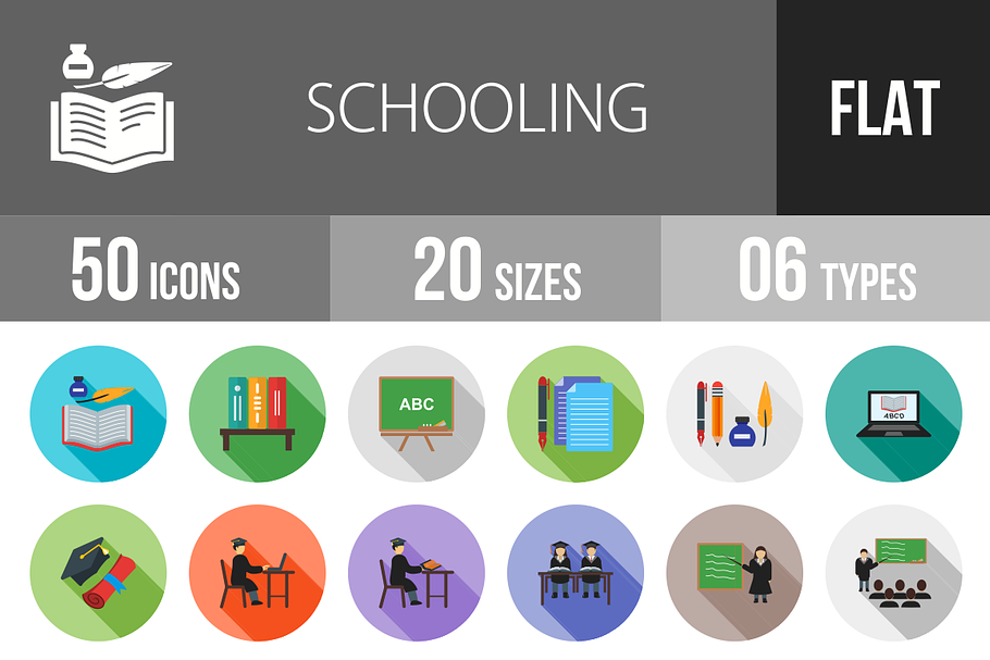 50 Schooling Flat Shadowed Icons