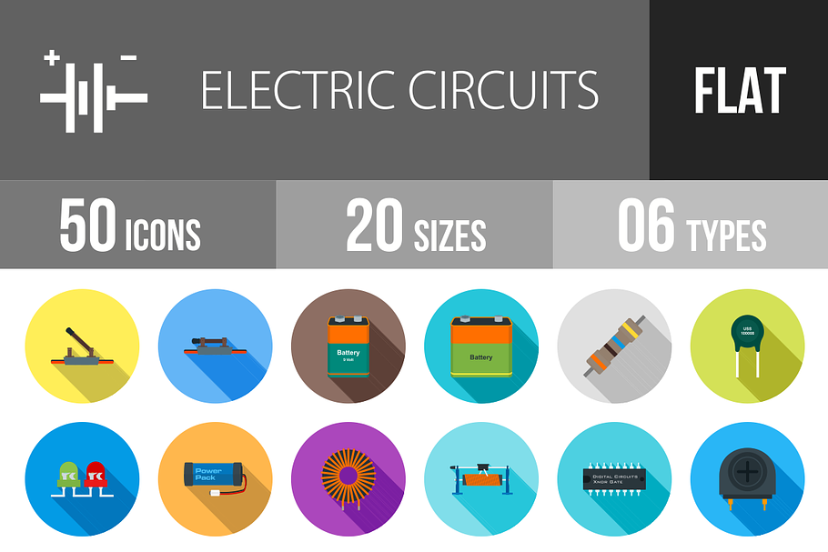 50 Electric Flat Shadowed Icons