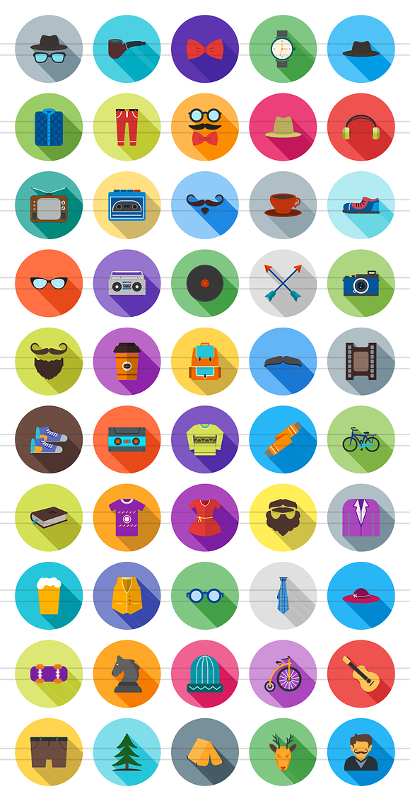50 Hipster Flat Shadowed Icons in Graphics - product preview 1