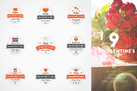 Set of 9 St. Valentine's Badges in Logo Templates - product preview 2