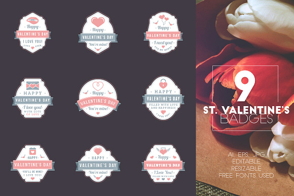 Set of 9 St. Valentine's Badges in Logo Templates - product preview 3