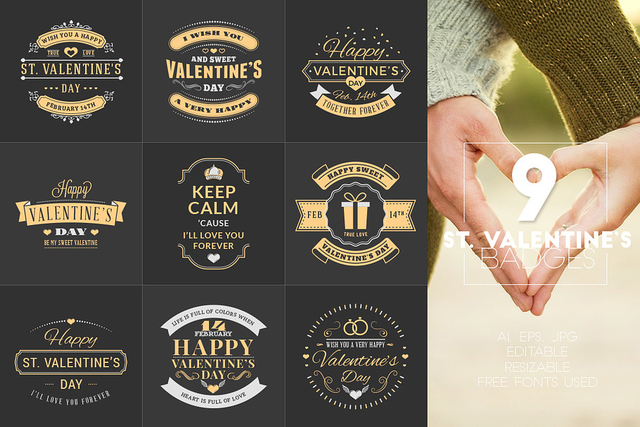 Set of 9 St. Valentine's Badges in Logo Templates - product preview 8