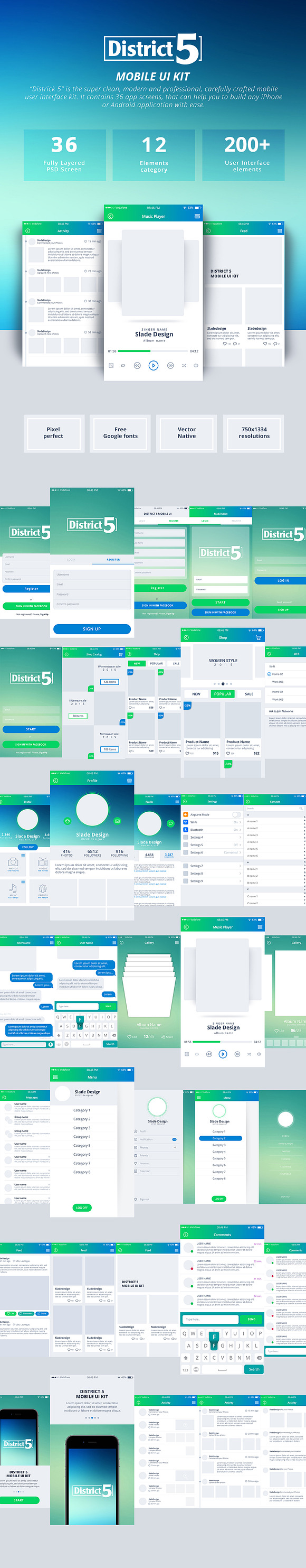 District 5 Mobile UI kit in UI Kits and Libraries - product preview 1
