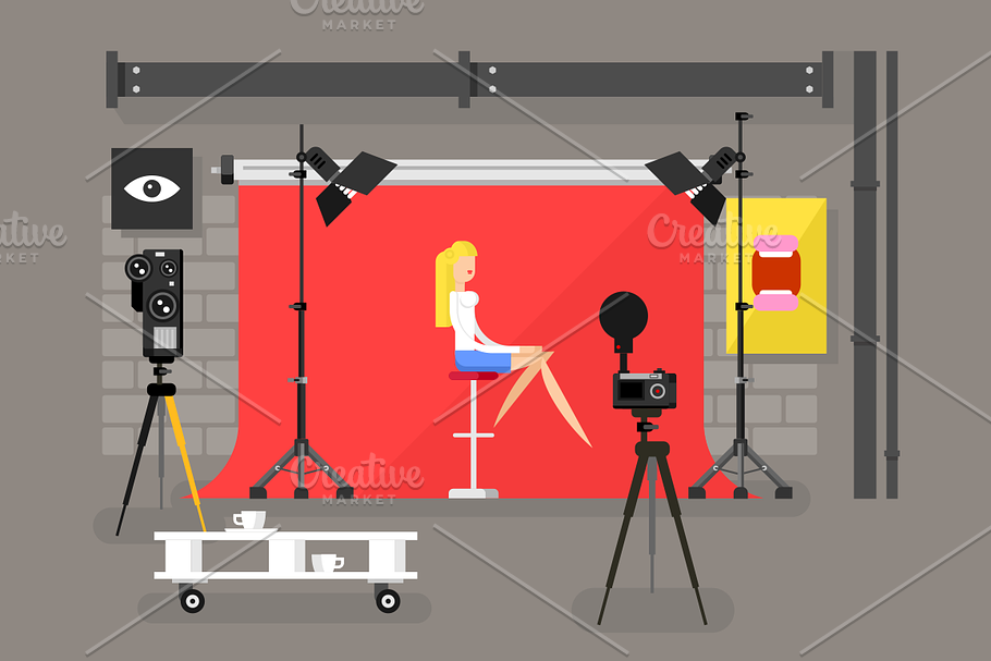 Photo studio interior with model in Illustrations - product preview 8