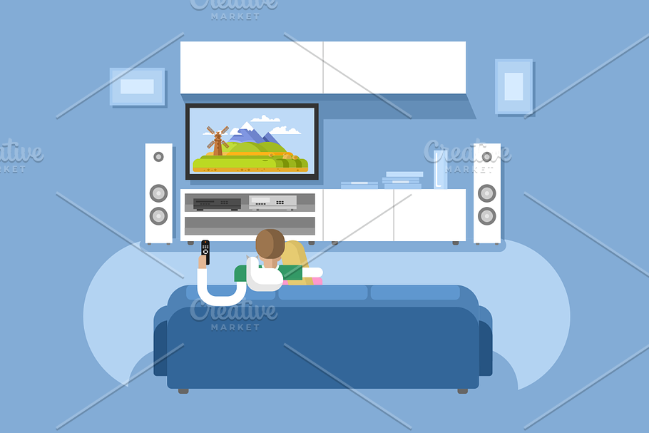 Interior home cinema in Illustrations - product preview 8