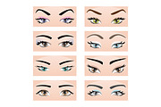 Set of female eyes and eyebrows