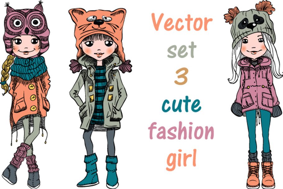 Vector set fashion girls in Illustrations - product preview 8