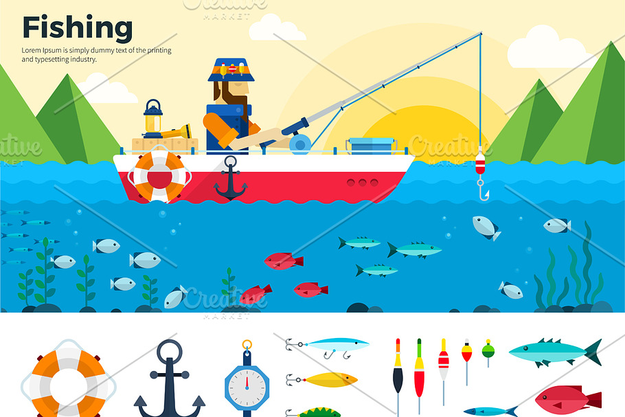 Fisherman on Lake in Illustrations - product preview 8