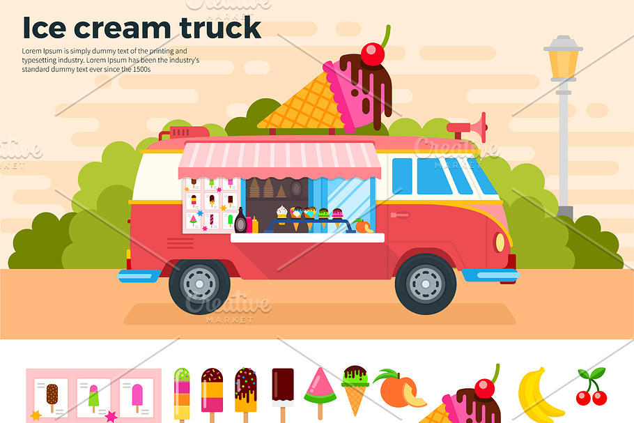 Ice cream truck in a hot day in Illustrations - product preview 8