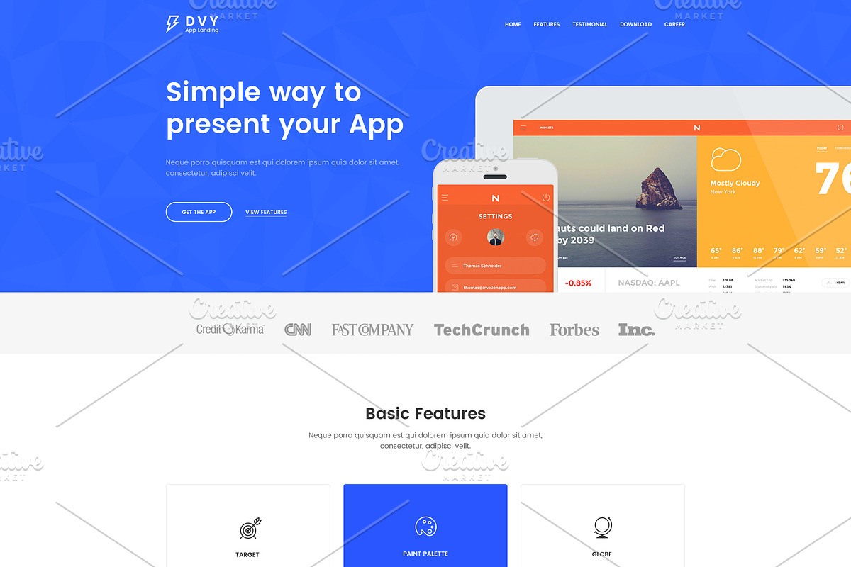 DVY App Landing Page PSD Template in App Templates - product preview 8