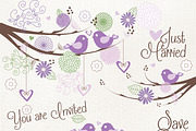 Purple bird wedding clipart vector