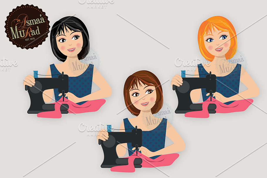 Sewing clipart Woman Character in Illustrations - product preview 8
