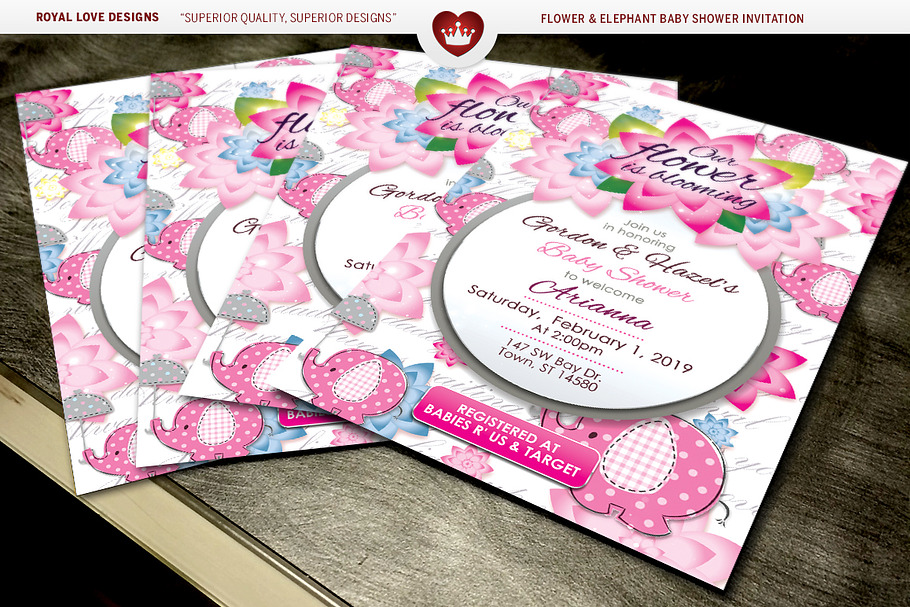Flower & Elephant Baby Shower Set in Wedding Templates - product preview 8