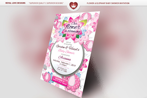 Flower & Elephant Baby Shower Set in Wedding Templates - product preview 3