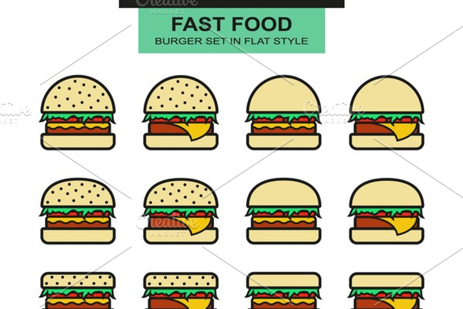 Different burgers set in flat style in Objects - product preview 8