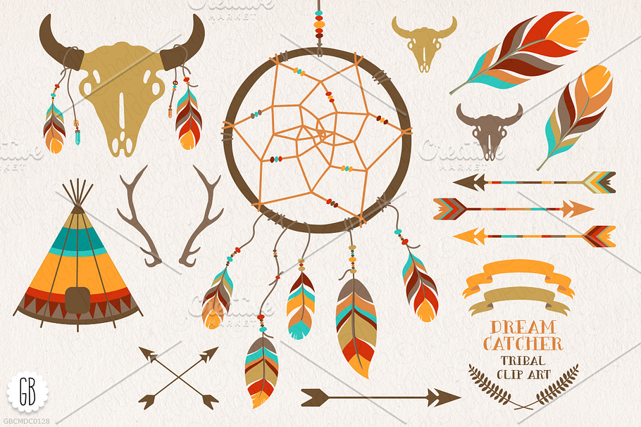 Dream catcher, buffalo skull, arrows in Illustrations - product preview 8