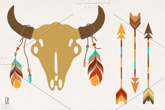Dream catcher, buffalo skull, arrows in Illustrations - product preview 1