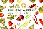 Hand-drawn watercolor vegetables