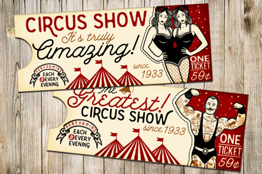 Vintage Circus Ticket + pattern in Illustrations - product preview 8