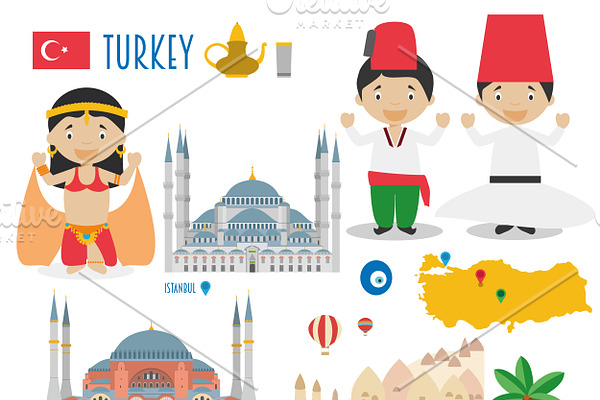 Turkey Flat Icon Set Travel