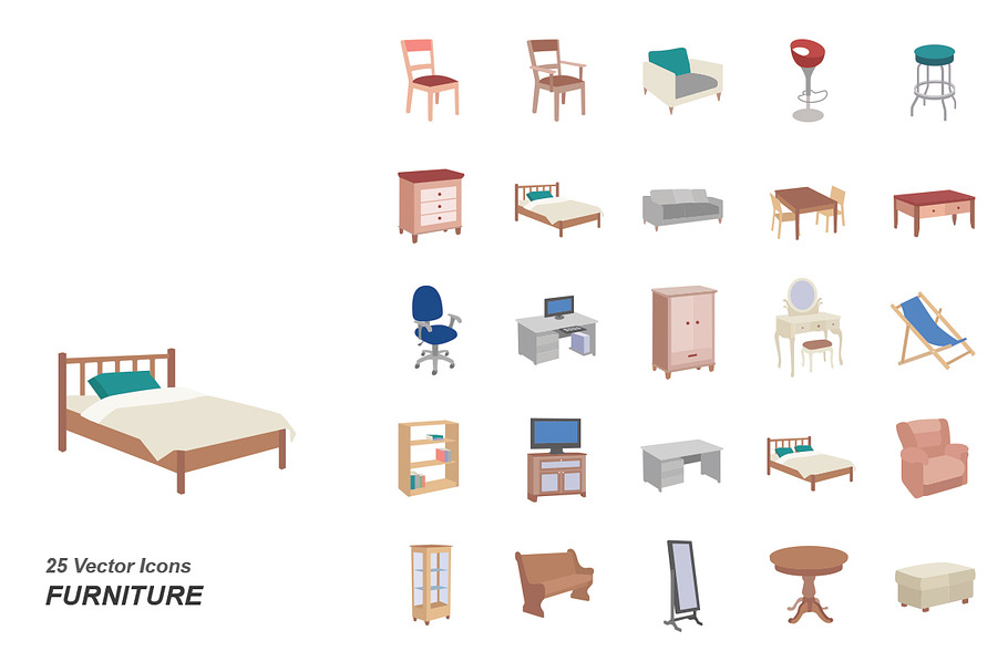 Furniture color vector icons in Graphics - product preview 8