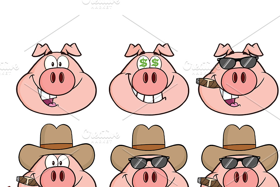 Pig Head Characters Collection - 3 in Illustrations - product preview 8