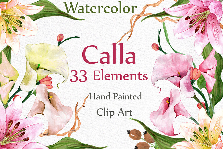 Watercolor floral clip art in Illustrations - product preview 8