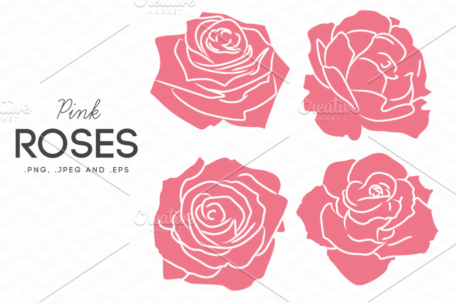 4 Pink Roses Clip Art Vector