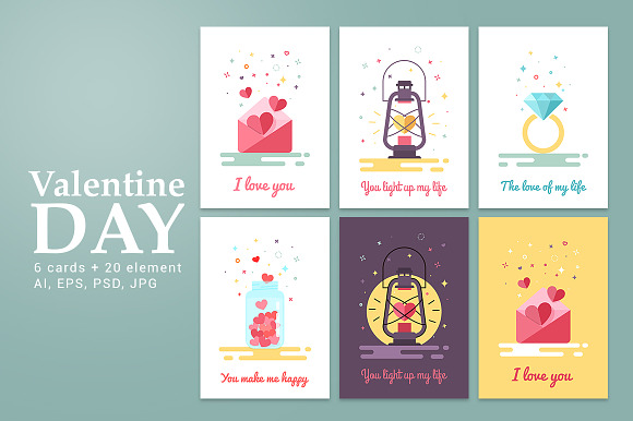 Valentine's Day flat cards in Illustrations - product preview 1