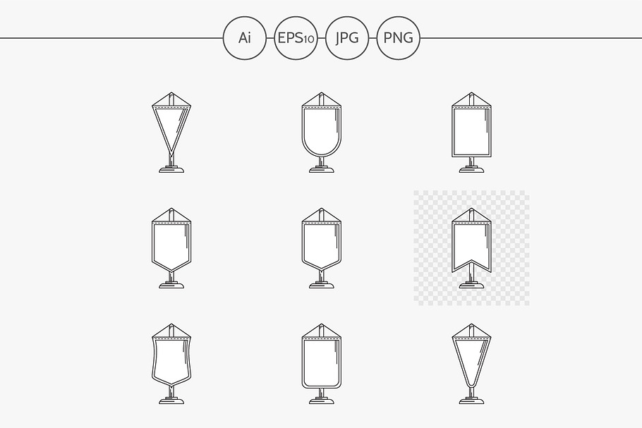 Pennant flat line vector icons set in Icons - product preview 8