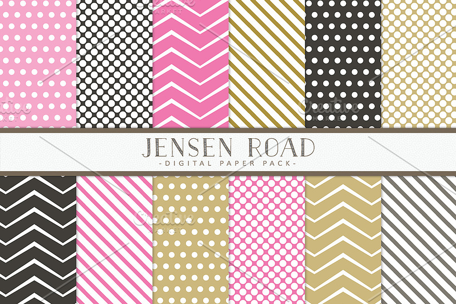 Pink, Gold and Black Digital Papers in Patterns - product preview 8