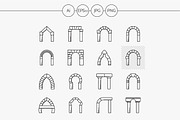 Arch flat line vector icons set