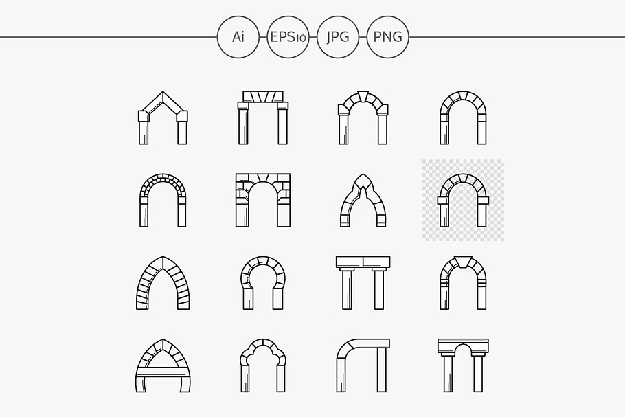 Arch flat line vector icons set in Icons - product preview 8