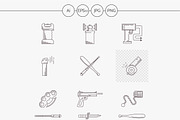 Self defence flat line vector icons