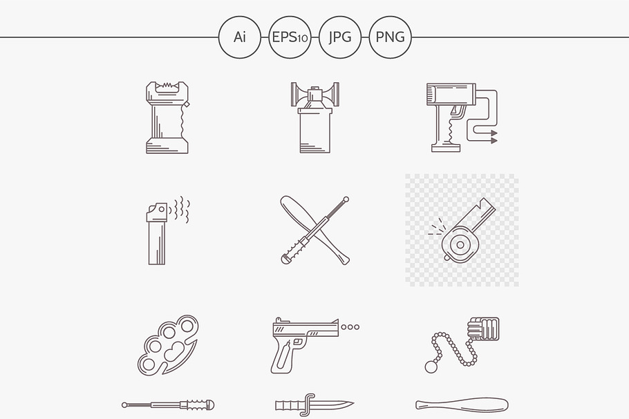 Self defence flat line vector icons in Graphics - product preview 8