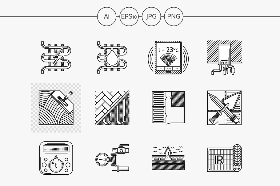 Heated floor flat line vector icons  in Graphics - product preview 8