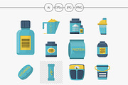 Sport supplements flat vector icons