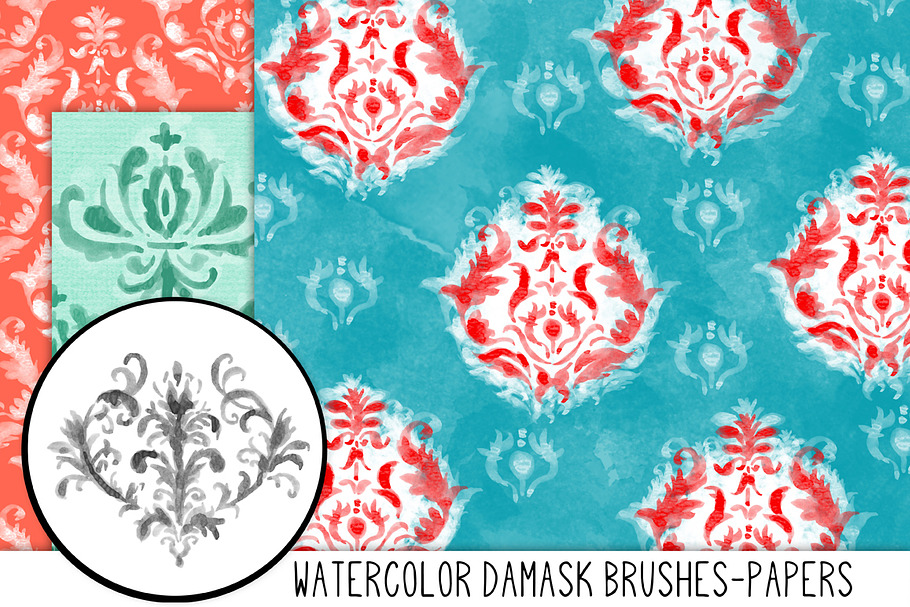 Hand Painted Damask Papers/Brushes