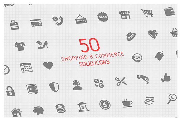 50 Shopping Solid Icons in Graphics - product preview 1