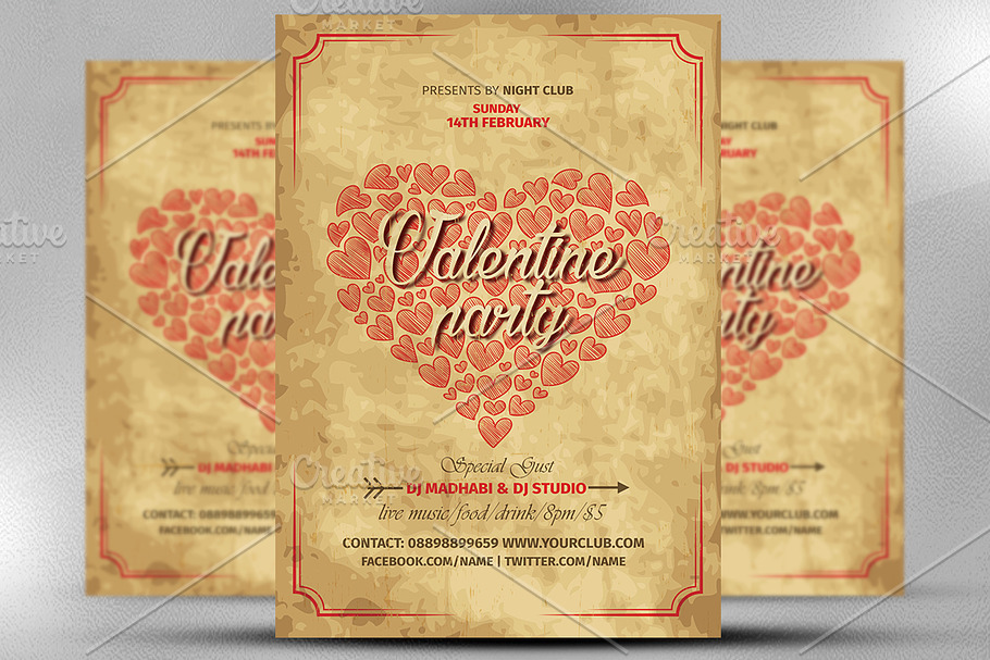 Vintage Valentine Party Flyer in Flyer Templates - product preview 8