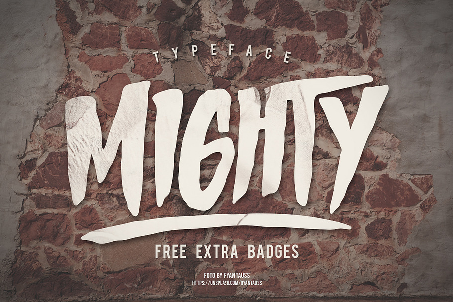 MIGHTY Typeface + Extra Badges