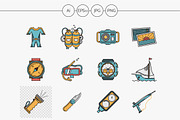 Sea vacation flat color vector icons