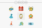 Flat style diving vector icons