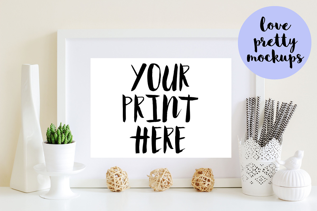 A4 WHITE FRAME LANDSCAPE MOCKUP in Graphics - product preview 8
