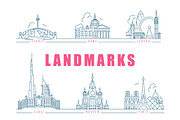 Famous landmarks. Line style icons