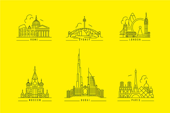 Famous landmarks. Line style icons in Illustrations - product preview 1