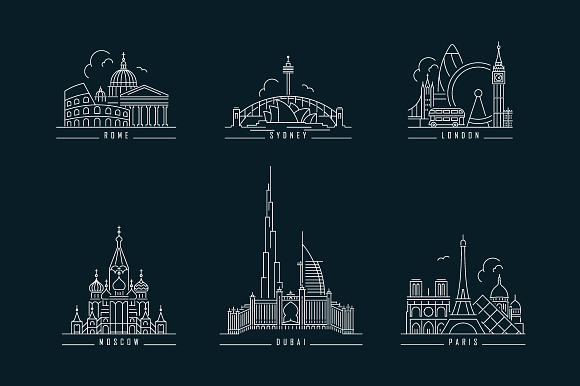 Famous landmarks. Line style icons in Illustrations - product preview 4