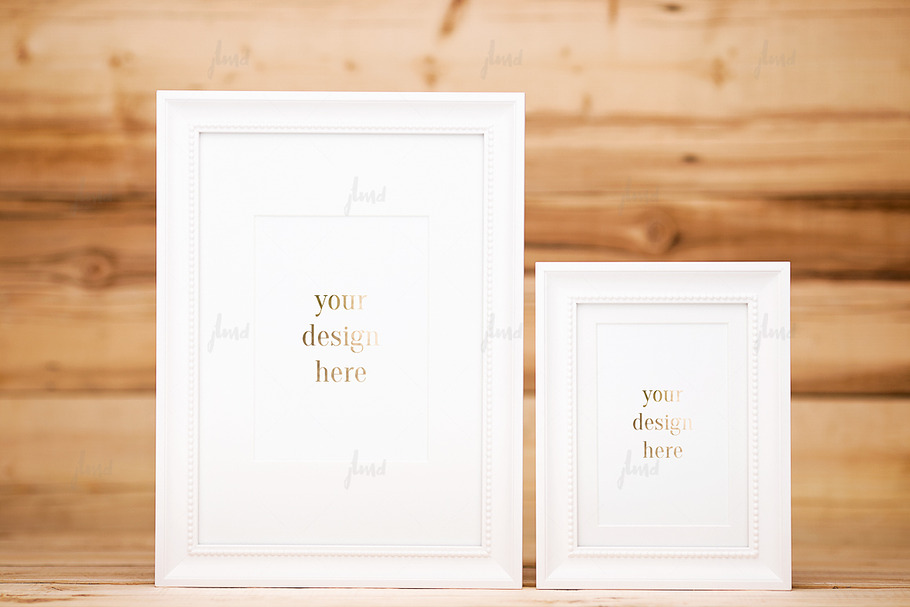 Styled white frames wood background in Print Mockups - product preview 8