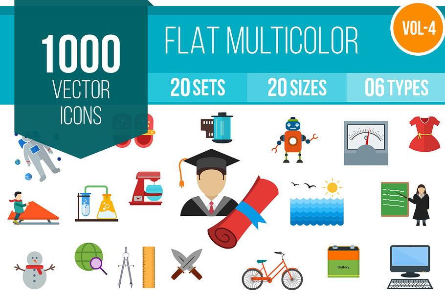 1000 Flat Multicolor Icons (V4)